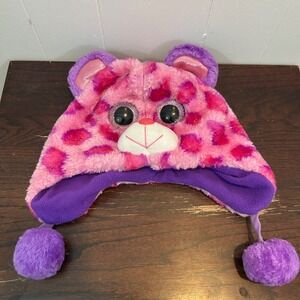 Ty Beanie Boos Sophie Pink Cat Leopard Plush Trapper Hat Purple Fleece Kids